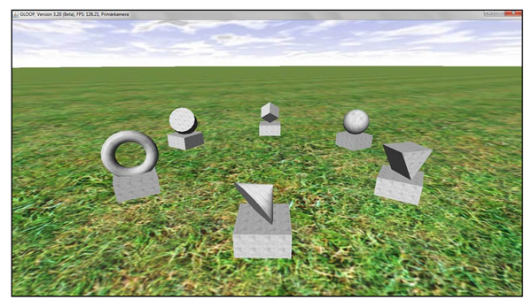 Abbildung 3: Ein Skulpturengarten mit sechs kreisförmig angeordneten Objekten