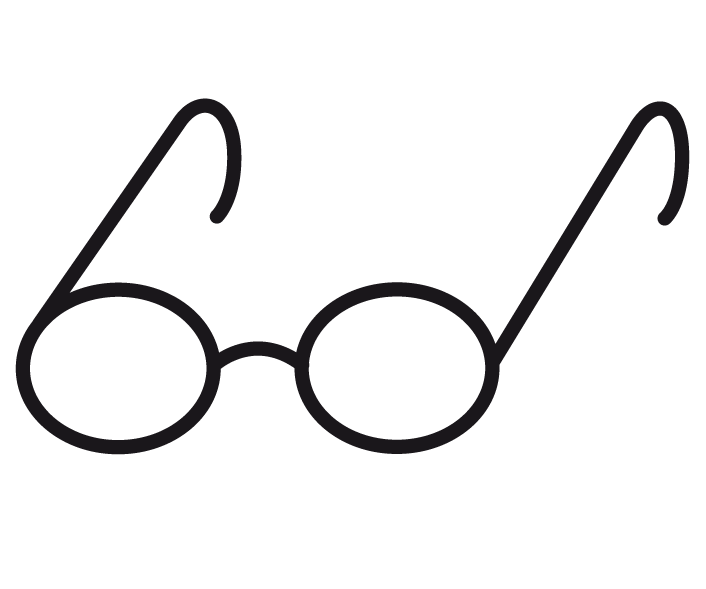 Die Grafik zeigt eine Brille mit runden Brillengläsern.